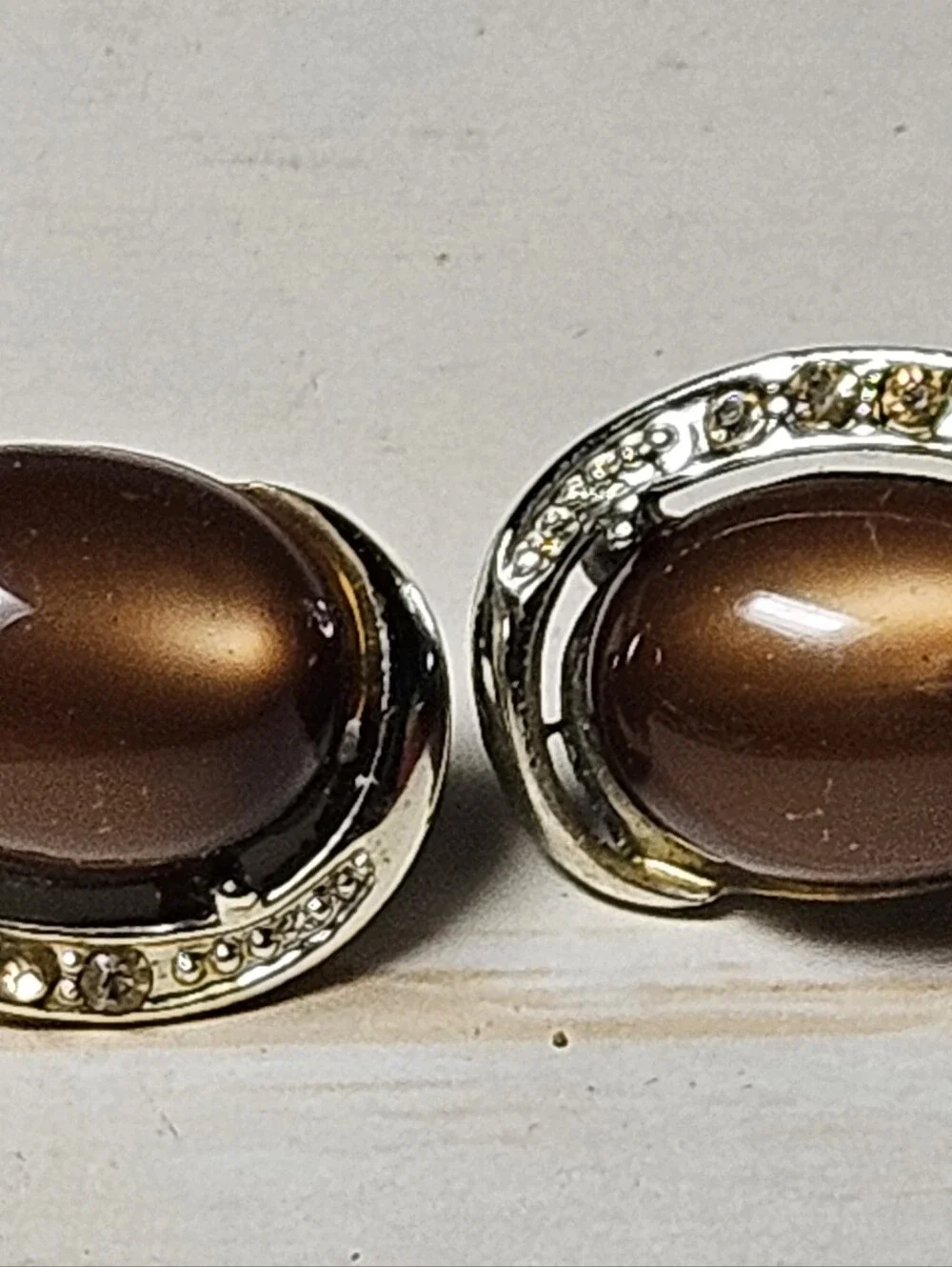 Vintage Signed CORO Sterling Silver 3-Pc Parure Set Brown Moonstone Rhinestone